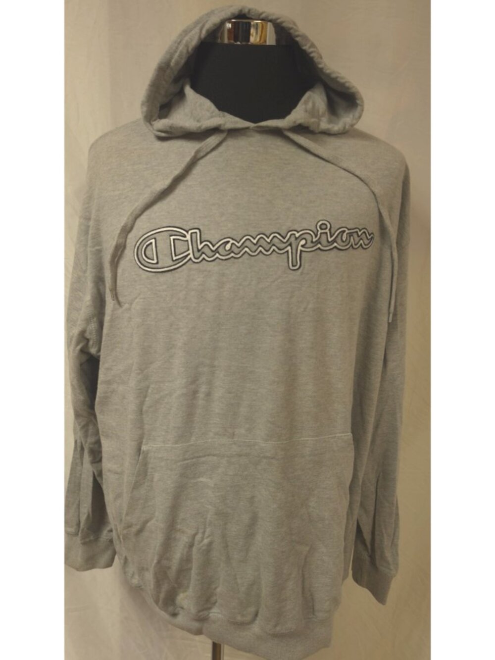 Champion Mens 2XL Light Grey Authentic Athletic Wear Sweatshirt Hoodie Spellout